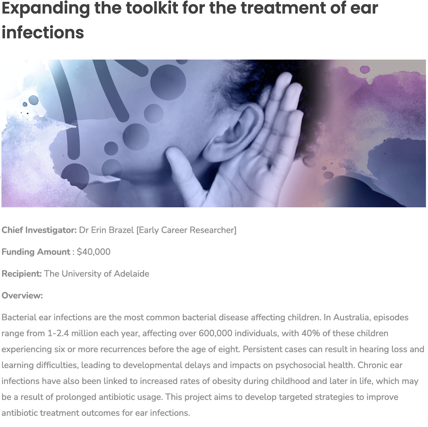 Expanding the toolkit for the treatment of ear infections